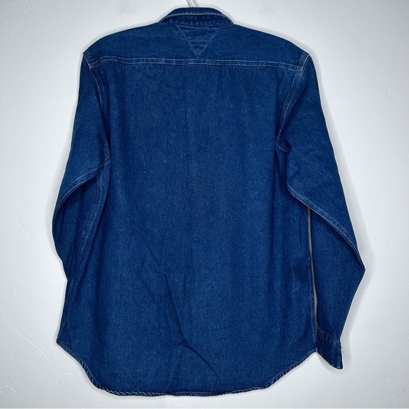 Vintage Tommy Hilfiger Blue Denim Shirt American Flag Star Pockets Size XL - Picture 2 of 11